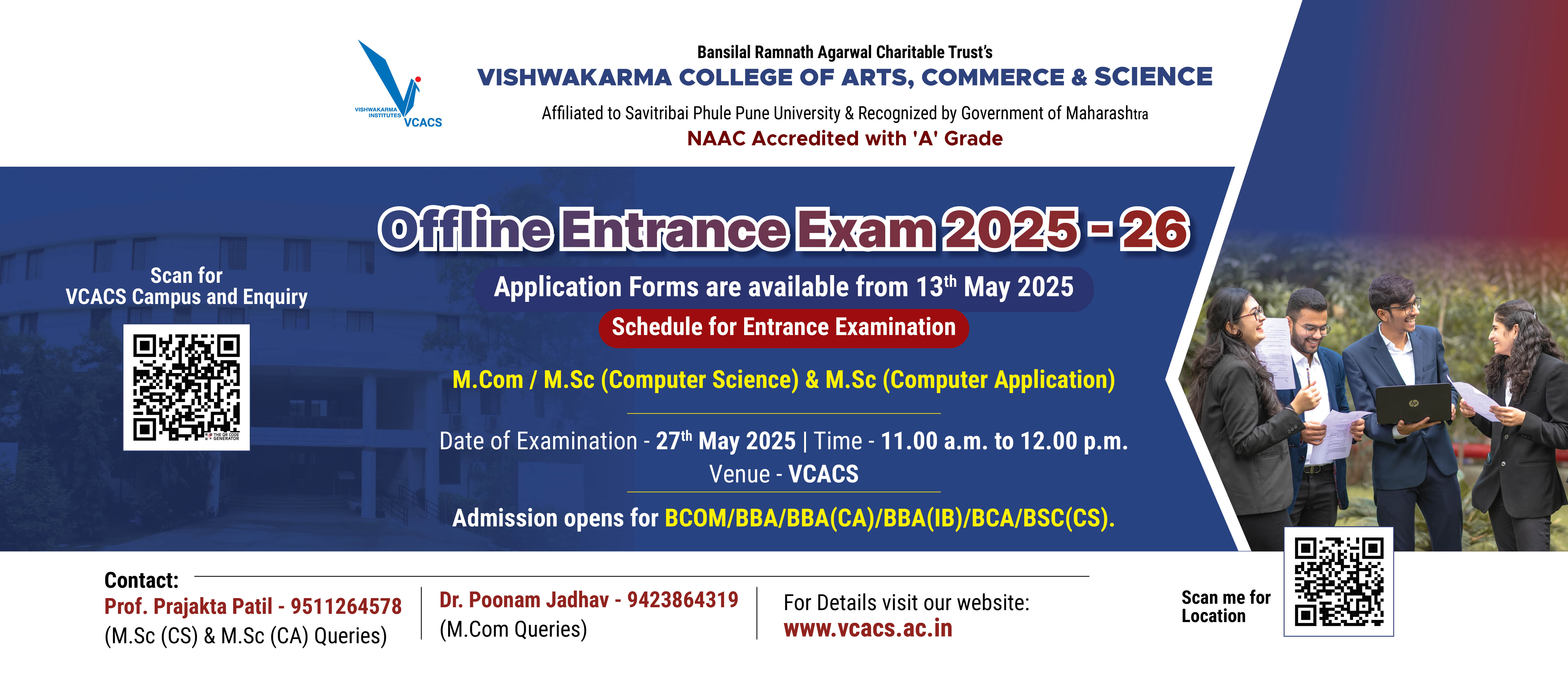 Offline Entrance Exam 2025-26 | Vishwakarma College of Arts, Commerce & Science